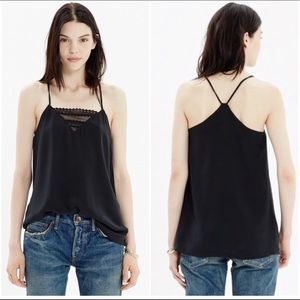 Madewell Silk Lace Inset Cami Tank Black Racerback
